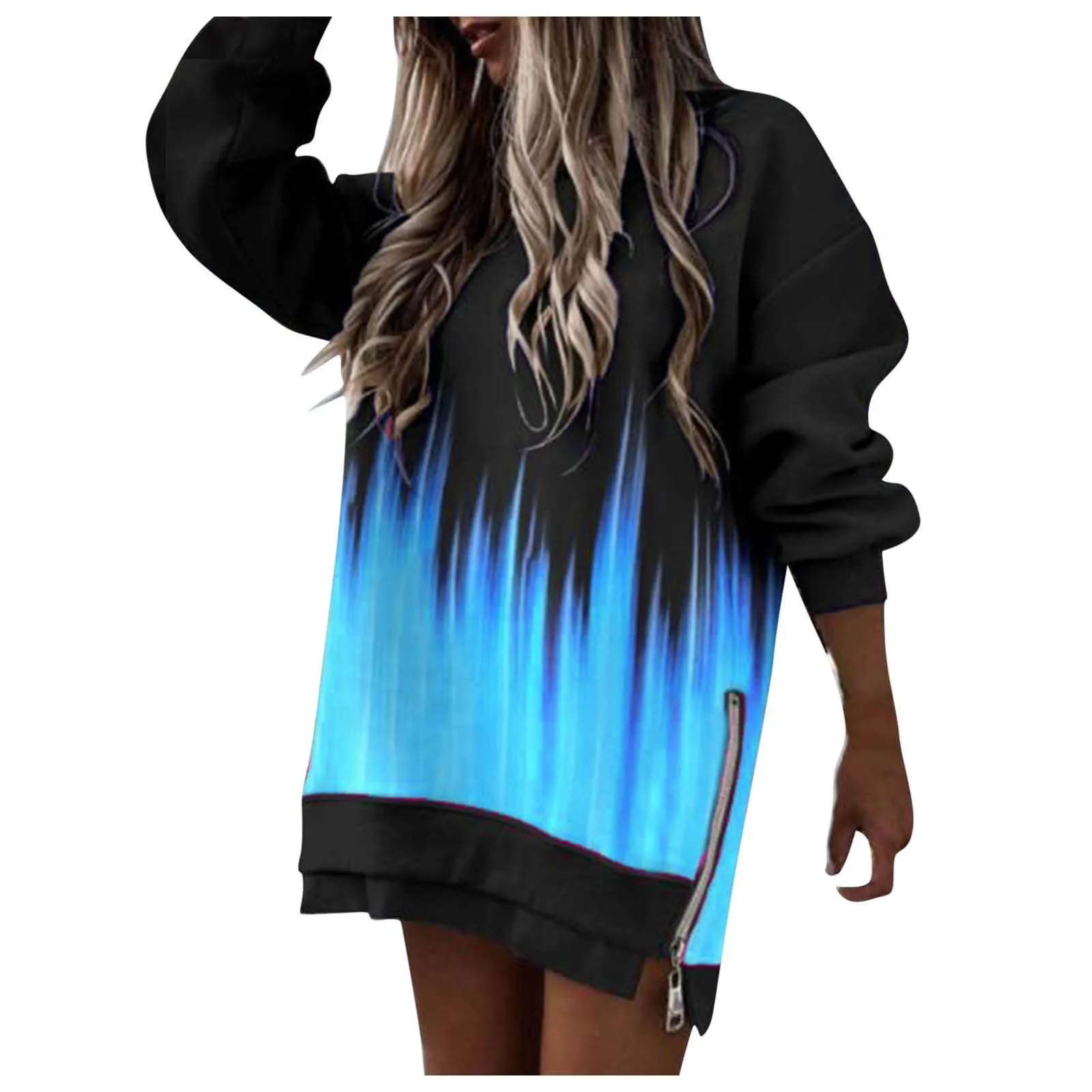 

Vintage Print Pullover Autumn Winter Warm Long Sleeve Hoodies Plus Size Loose Women Sweatshirts Zipper Split Sweatshirt Tops