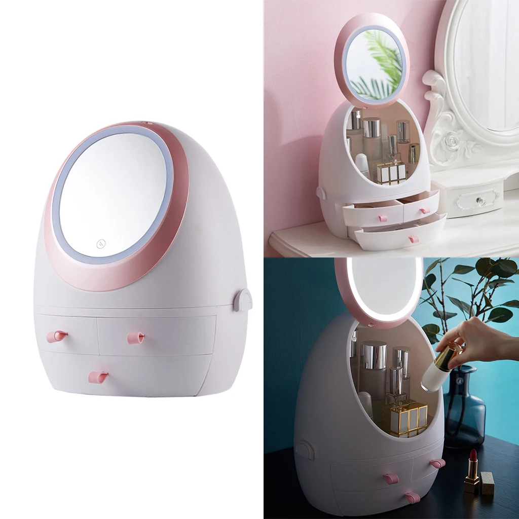 

Makeup Cosmetic Storage Display Case Organizers LED Mirror for Bathroom