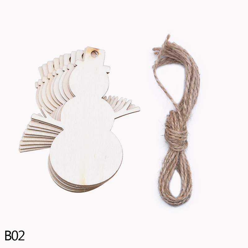 B02 snowman 10 шт. угол снеговик лося форма рождественской елки рождественская елка Висячие деревянные украшения с веревкой для дома принадлежности для рождественского декора - Цвет: B02 snowman