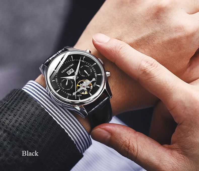 Брендовые мужские часы автоматические механические часы Tourbillon спортивные часы кожаные повседневные деловые часы в ретро-стиле Relojes Hombre
