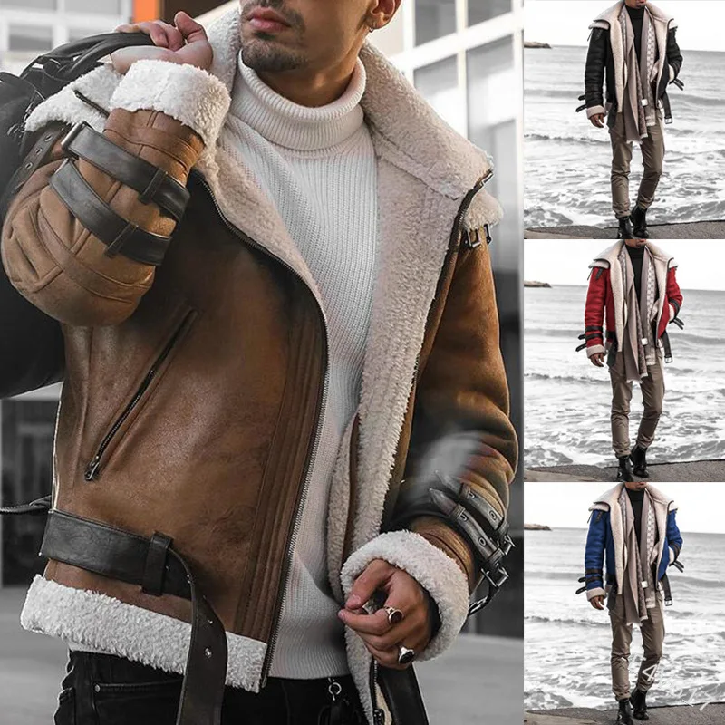 

Куртка Lugentolo из искусственной кожи, мужское зимнее мотоциклетное Кожаное Пальто, Куртки из искусственной кожи на молнии с отворотом из меха ...