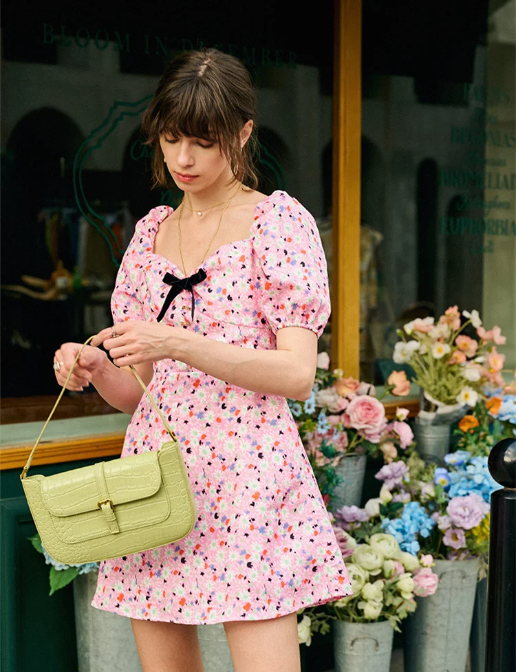 

Милое женское розовое платье с цветочным принтом, лето 2021, облегающее ТРАПЕЦИЕВИДНОЕ мини-платье с коротким рукавом и бантом, платье на день...