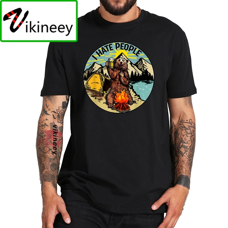 Хлопковая футболка с надписью I Hate человек Кемпинг медведем Ретро пеший туризм