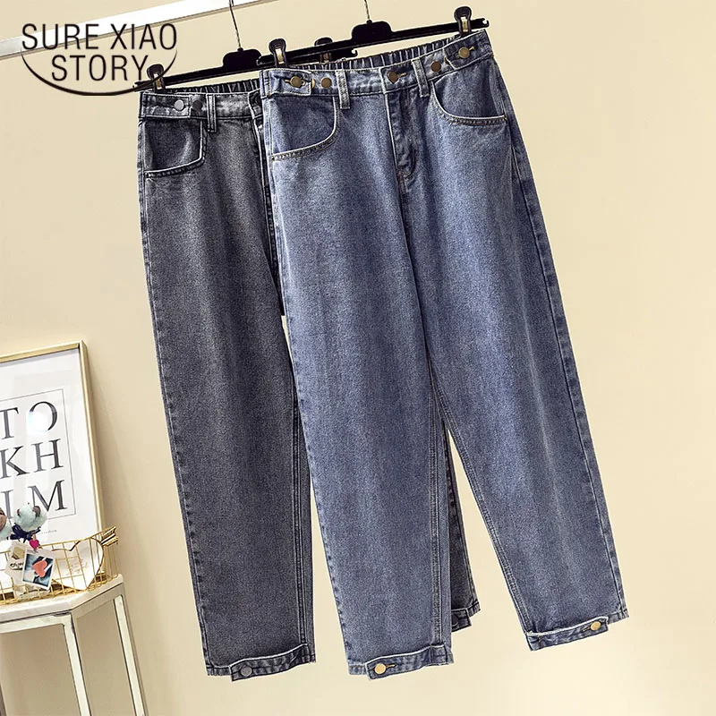 

Korean Clothes Boyfriend Jeans for Women High Waist Mom Jeans Plus Size Mom Feminino Harem Denim Trousers Loose Gray Blue 11716