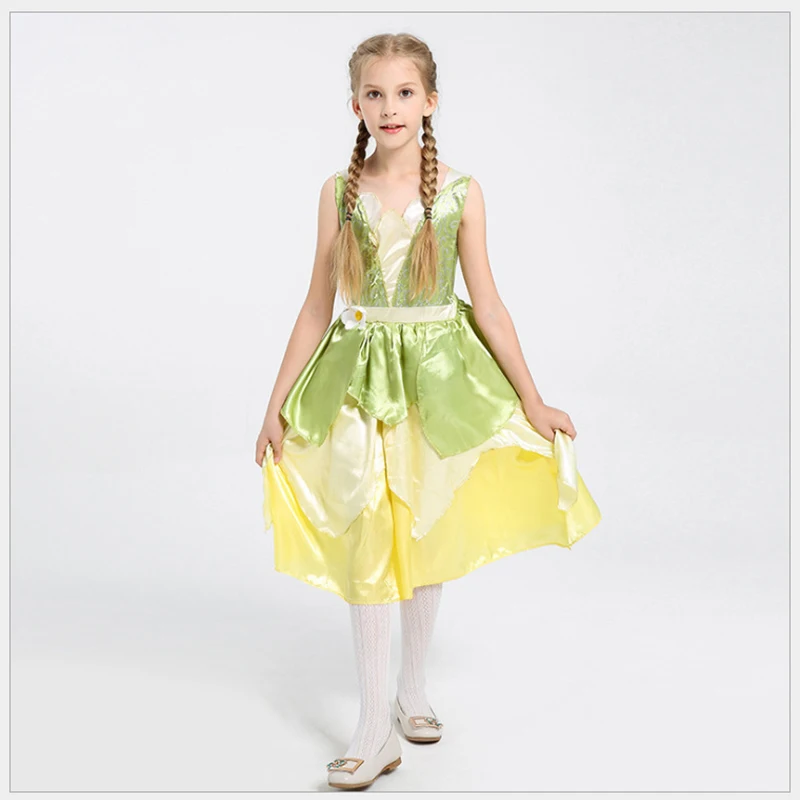 Костюм принцессы и лягушки для детей платье Тиана длиной до колена