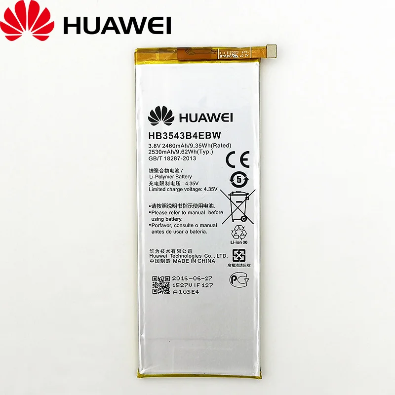 Huawei 100% оригинальный 2530mAh HB3543B4EBW Аккумулятор для Ascend P7 L07 L09 L00 L10 L05 L11 сотовый