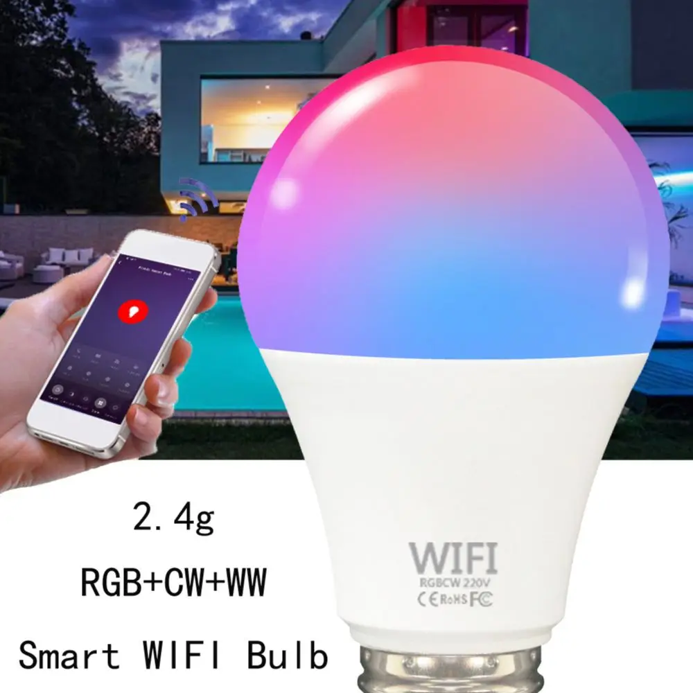 Умная лампа светодиодная с регулируемой яркостью 10 Вт/15 Вт Wi-Fi совместима Alexa Google