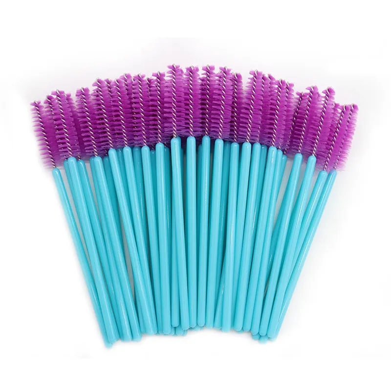 blue purple red 1/50 шт./лот одноразовые нейлоновые щетки для туши синей ручкой щетки ресниц макияж кисти для наращивания ресниц Инструменты - Handle Color: blue purple red