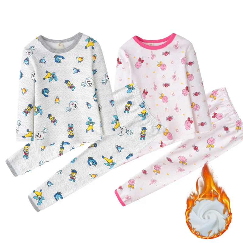 

Новое поступление, зимнее нижнее белье для мальчиков и девочек, комплект из 2 предметов, хлопковый свитер, Топ с длинным рукавом и бархатные ...