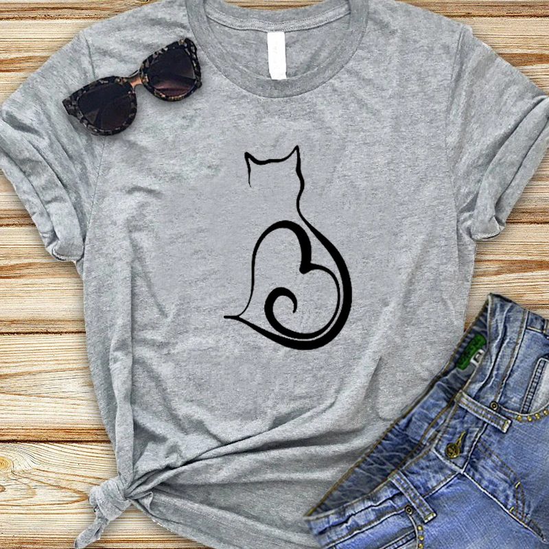 Футболка женская с принтом кошки милая Повседневная футболка графическим