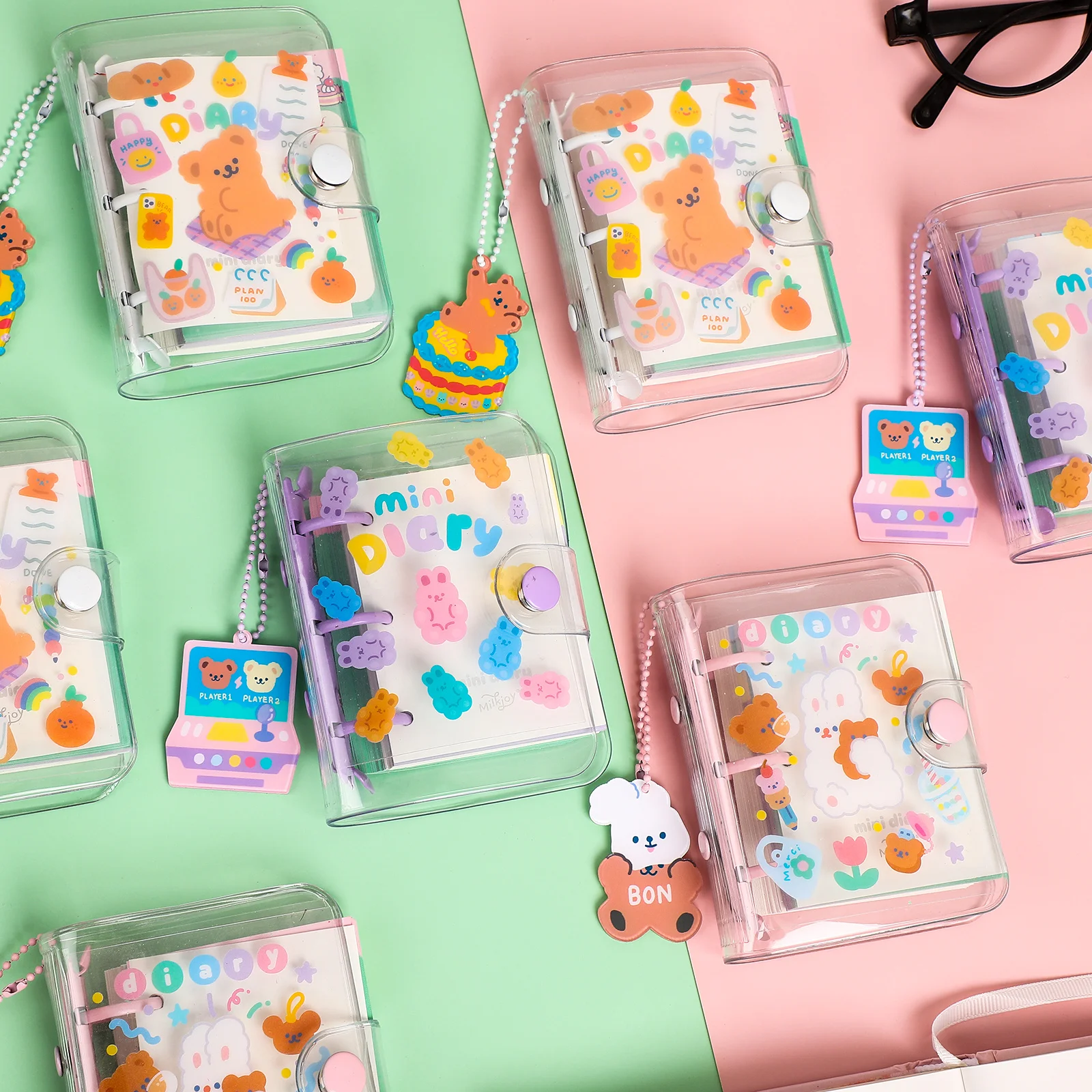 

2021 1Pcs Cartoon Animals Mini Transparent Loose-Leaf Notebook Kawaii Portable Binder Cute Notepad For Kids Writing Stationery
