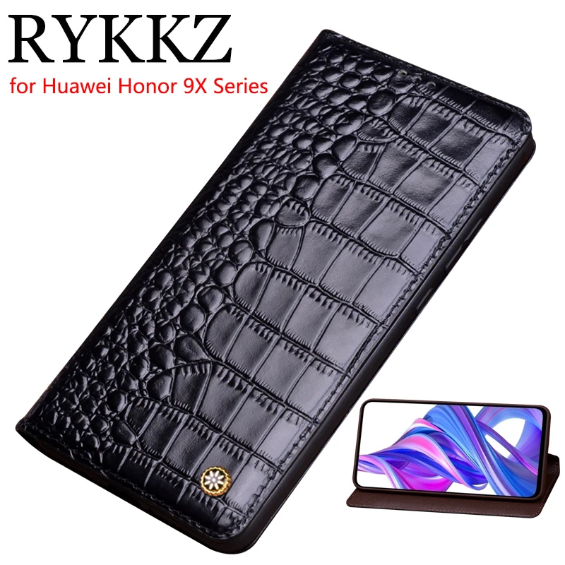 Чехол книжка RYKKZ из натуральной кожи для Huawei Honor 9X Магнитный чехол Pro Чехлы кожаный