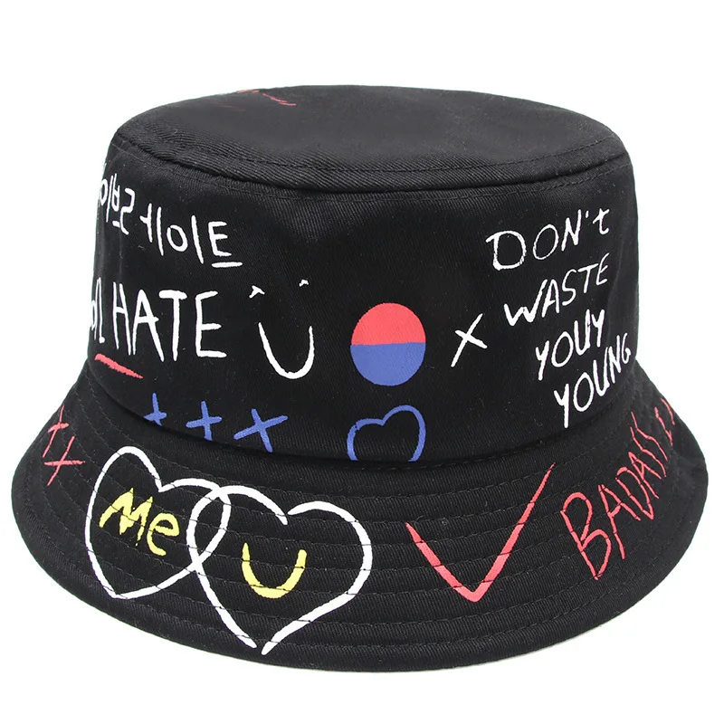

Graffiti Harajuku Bucket Hat Women Hip Hop cap Summer Unisex Outdoor Panama Fisherman Hat men Sun fishing hats Gorras