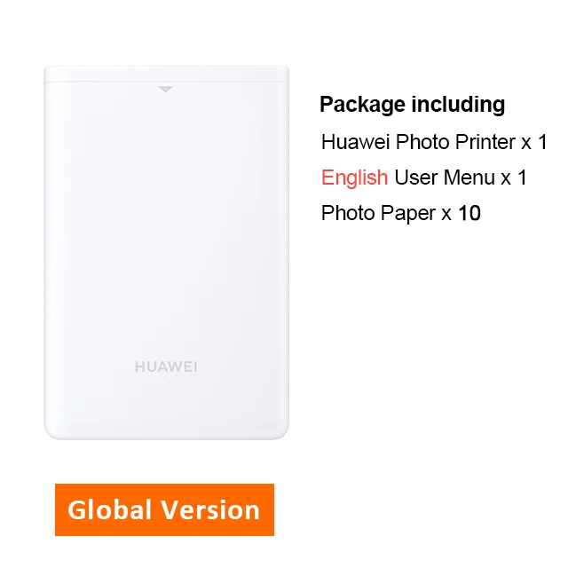 Global add 10 Paper Huawei мини фотопринтер портативный карманный принтер honor мобильный телефон AR принтер 300 точек/дюйм Bluetooth 4,1 Поддержка DIY поделиться 500 мАч - Цвет: Global add 10 Paper