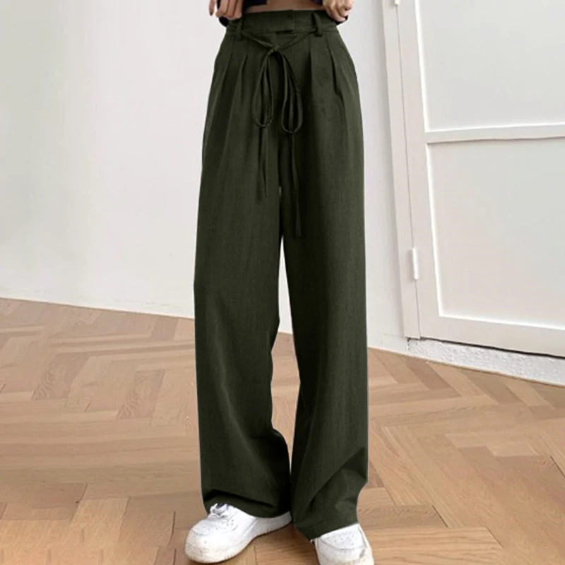 

Fashion Women Wide Leg Trousers ZANZEA Spring High Waist Solid Long Pants Casual Elegant Office Work Pantalon Loose Palazzo