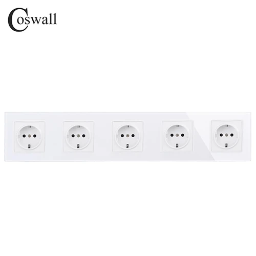 COSWALL настенная Хрустальная стеклянная панель 5 банд розетка с заземлением 16А стандарт ЕС пятиконечная розетка с защитой от детей дверь - Тип: White