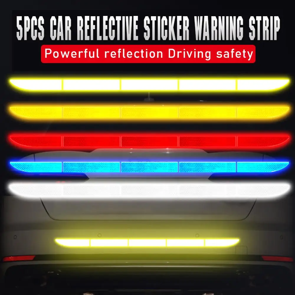 

5pcs Anti-collision Car Reflective Sticker Auto Trunk Warning Strip Nano Tape For Driving Safety Luminous Car-styling Tapes