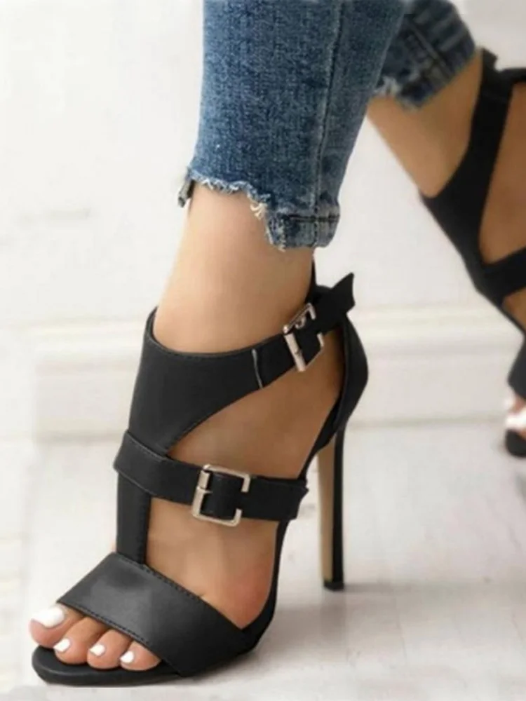 

Women 8cm-up High Heels Sandals Ladies Buckle Strap Gladiator Sandals 2021 Summer Female Party Shoes Plus Size 34-43 Black Brown