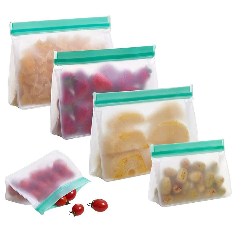 Многоразовые Пакеты для хранения-5 упаковок вертикально герметичные Ziplock Снэк-мешки Многоразовые морозильные сумки и сумки для хранения еды, для еды Ланч Sa