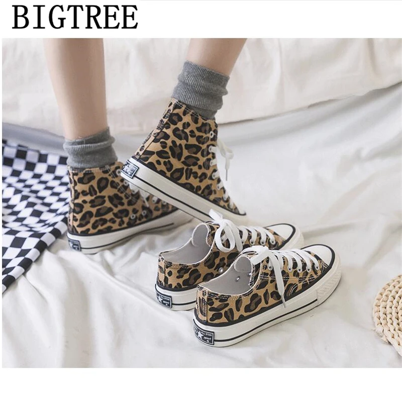 Высокие кроссовки Женская повседневная обувь полотняная леопардовые ботинки