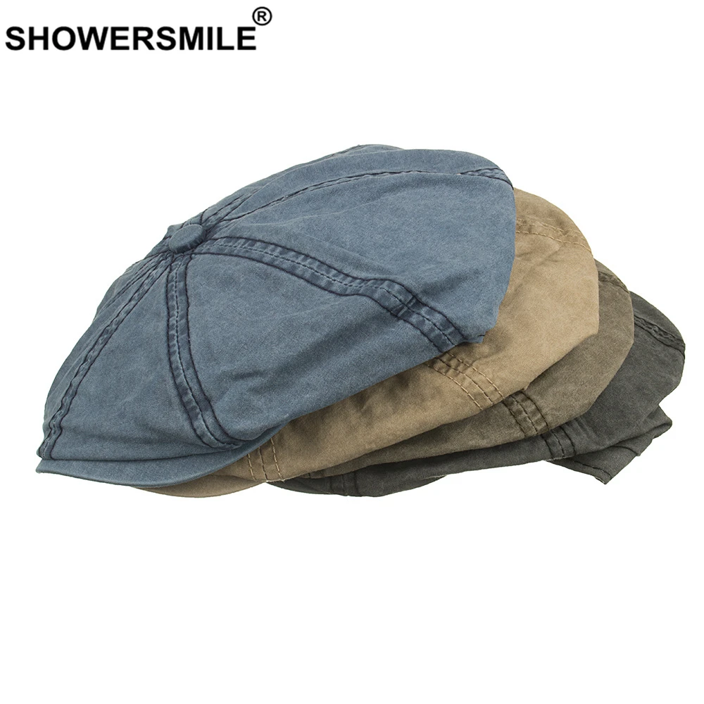 Плоская кепка SHOWERSMILE Черная газетчика для женщин и мужчин хлопковый Повседневный