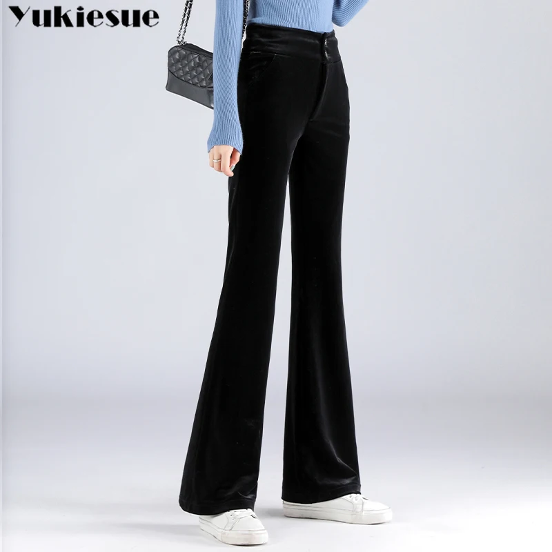 streetwear 2020 winter autumn gold velvet women's pants female high waist flare capris for women trousers woman Plus size | Женская