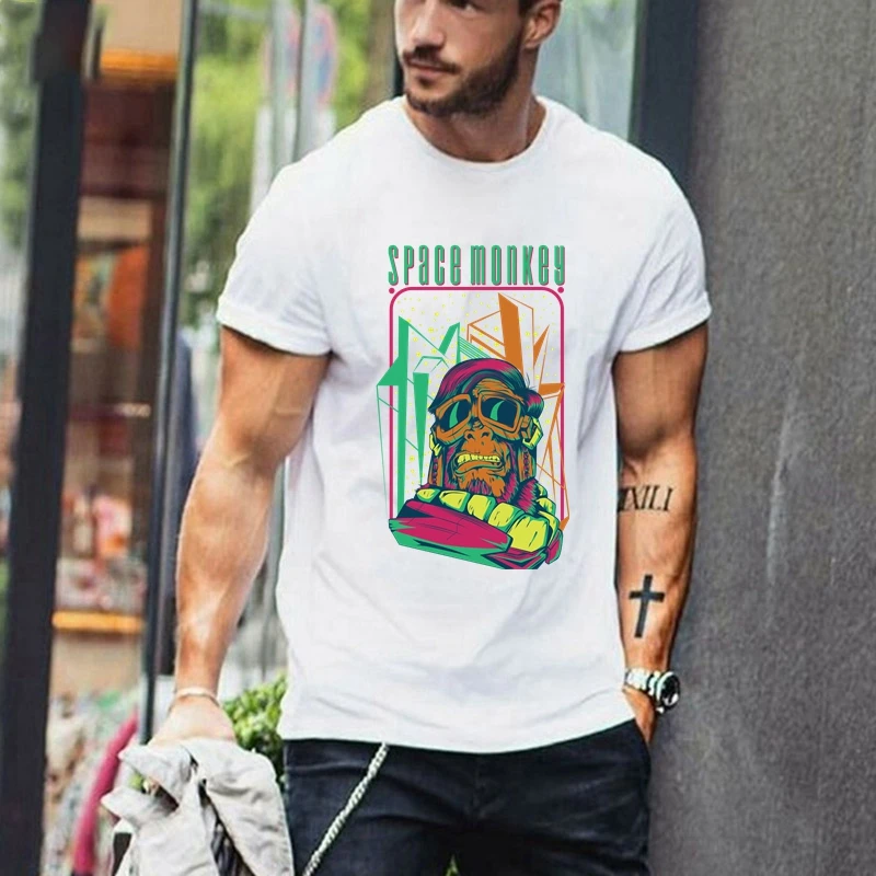 

TriDitya 50816# Space-Monkey Cool Unisex T Shirt Men's Tshirt Fashion O Neck Short Sleeve Tops Custom-made