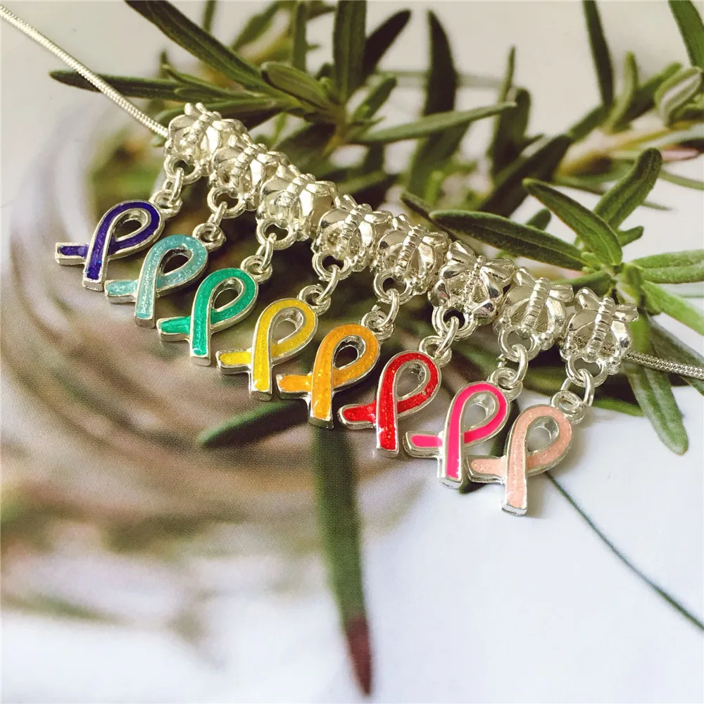 PBR146(10) Red/Pink/Blue/Yellow/Orange/Green/Purple/Fushia Colors Ribbon Awareness Charms Pendents DIY For Bracelet Jewelry | Украшения и