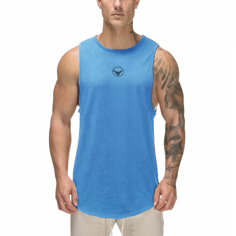 

Quick Dry Gym Tank Top Men Bodybuilding Singlets Sports Stringer Sleeveless Shirt Mesh Fitness Clothing Sportswear Muscle Vest