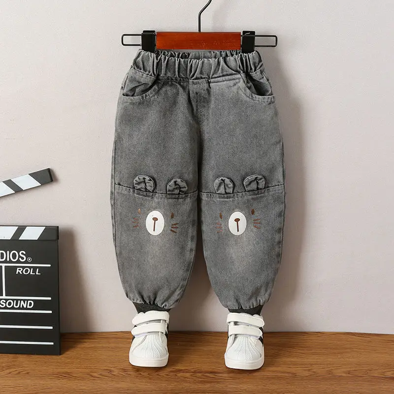 

Autumn Winter Baby Boys Girls Jeans 2020 New Fashion Kids Cartoon Harem Pants Casual Warm Elastic Waist Denim Trousers for Child