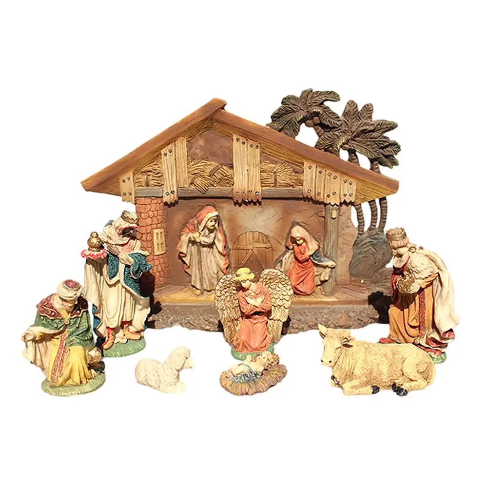 

Nativity Set Christmas Crib Figurines Miniatures Ornament Church Home Decoration Christmas Gift Resin Crafts