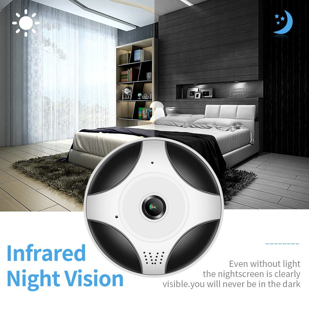 Панорамная камера 960P HD беспроводная IP для помещений видеонаблюдения рыбий глаз с