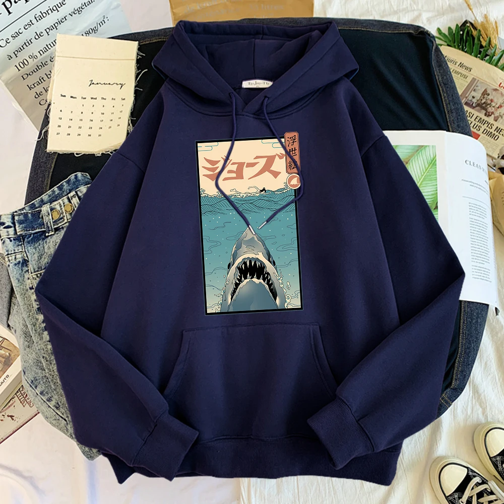 

Japanese Ukiyo-E Vintage Shark Male Sweatshirt Street Casual Hoodies Vintage Funny Tracksuits For Men Comfortable Pullovers