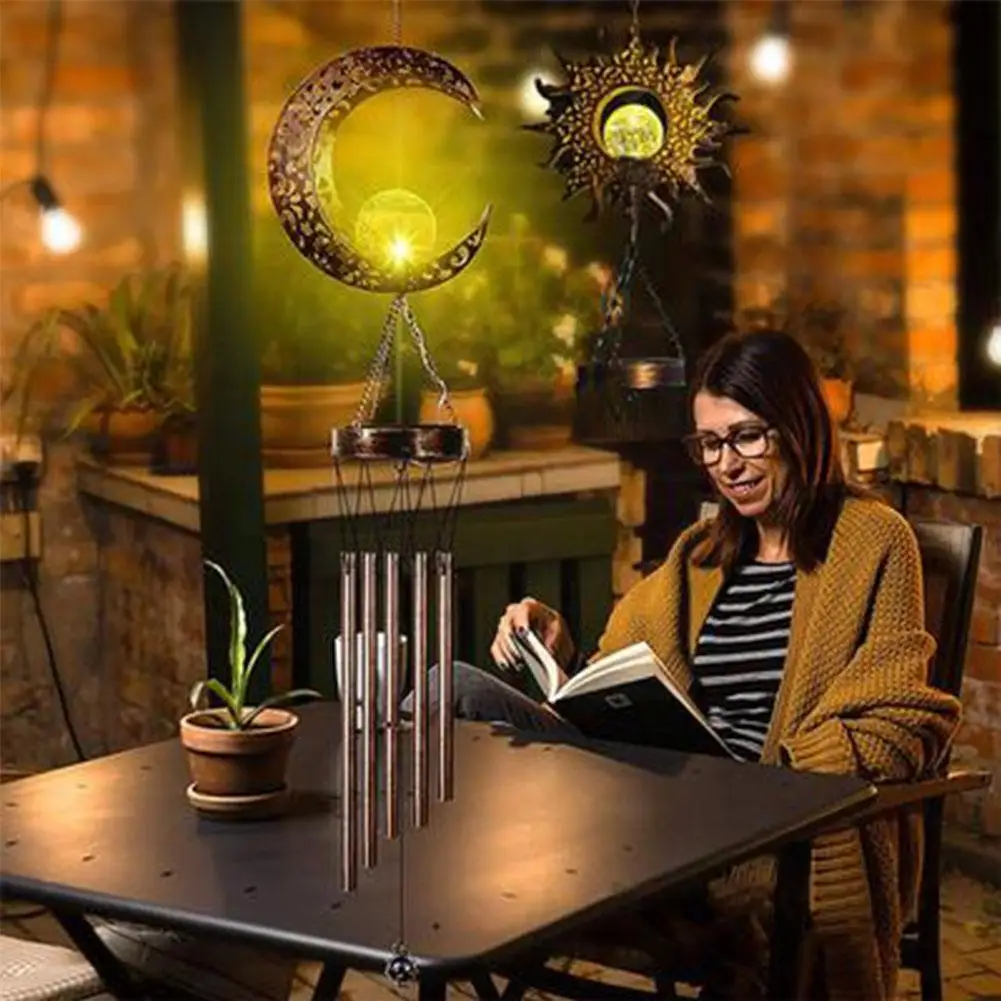 New Solar Lights Wind Chimes Outdoor Waterproof Hanging Bells Lamp With Moon Star Shape For Party Garden Festival Dec X0s2 | Дом и сад