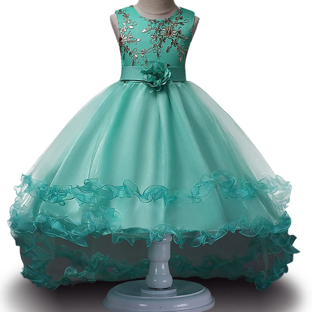 Детское вечернее платье принцессы без рукавов с цветочным рисунком для девочек
