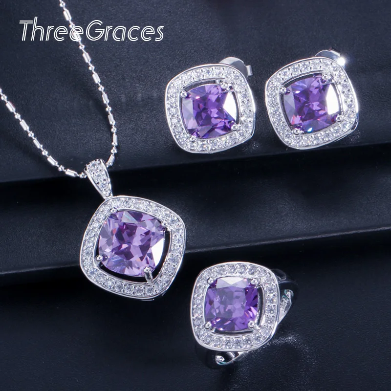 Женский комплект из колье и сережек с квадратным кулоном микро закрепкой