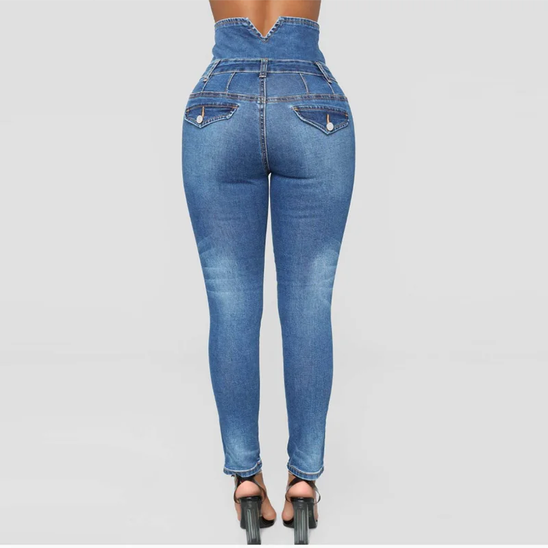 

Hot style ladies jeans, high waist, multi button, high stretch pants
