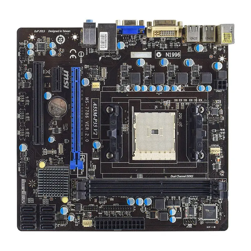 msi a55m p35 v2 socket fm1 amd a55 desktop pc motherboard ddr3 16g pci e x16 dvi 12×usb2 0 6×sata ii micro atx amd a8a6a4 cpus free global