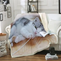 cute cat pattern sherpa blanket soft cozy travel blanket warm sofa chair couch throw blankets pure cotton
