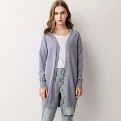 Dusty Blue GCAROL осенне-зимний женский кардиган с v-образным вырезом однобортный длинный Повседневный вязаный свитер уличная теплая одежда больших размеров 3XL 6 цветов - Цвет: Dusty Blue