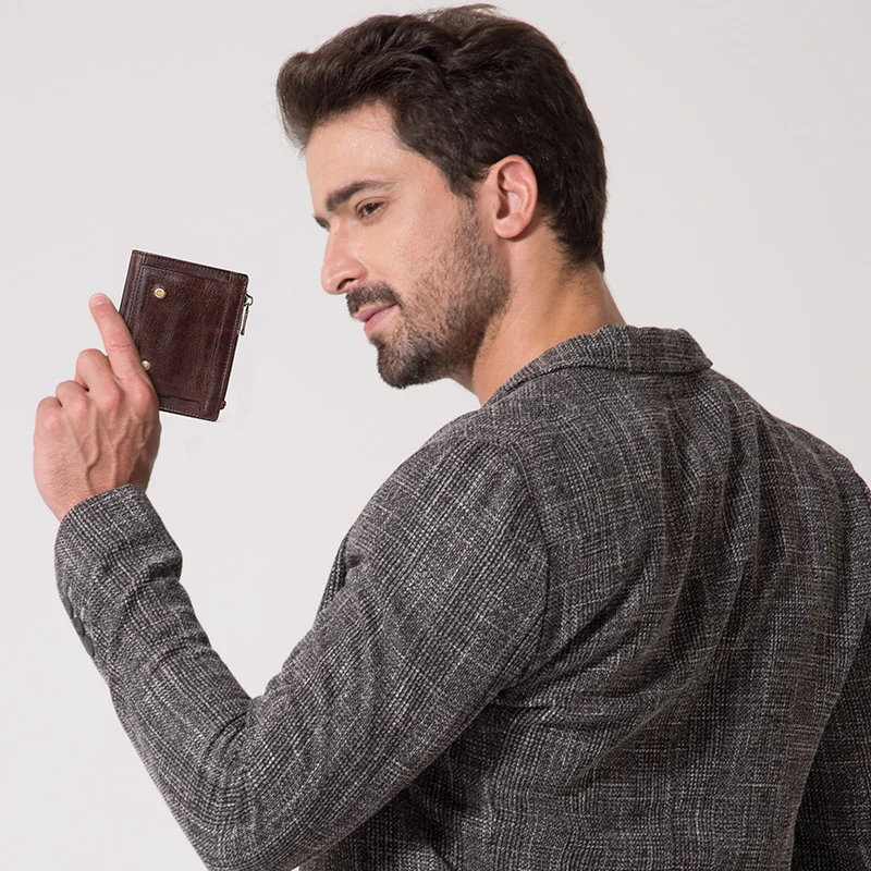 KAVIS RFID кошельки для мужчин бренд натуральная кожа маленький короткий кошелек