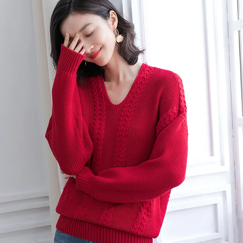 Модный осенне-зимний свитер 2 однотонных вязаных пуловера свободный Однотонный