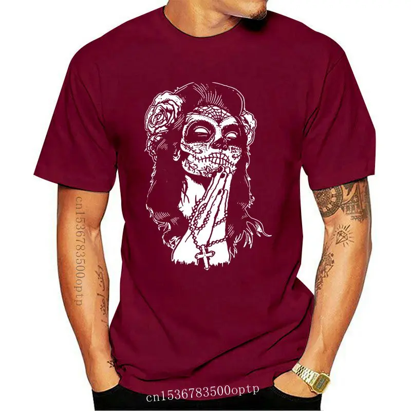 

Дизайнерская хлопковая Футболка с мексиканским черепом Татуировка Мужская футболка с коротким рукавом модная футболка