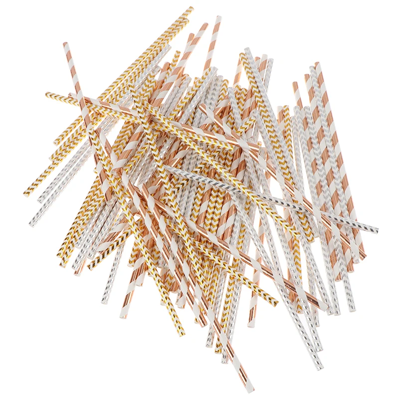 25 шт. розовое золото полоски фольга бумажные соломки свадебные сувениры питьевые