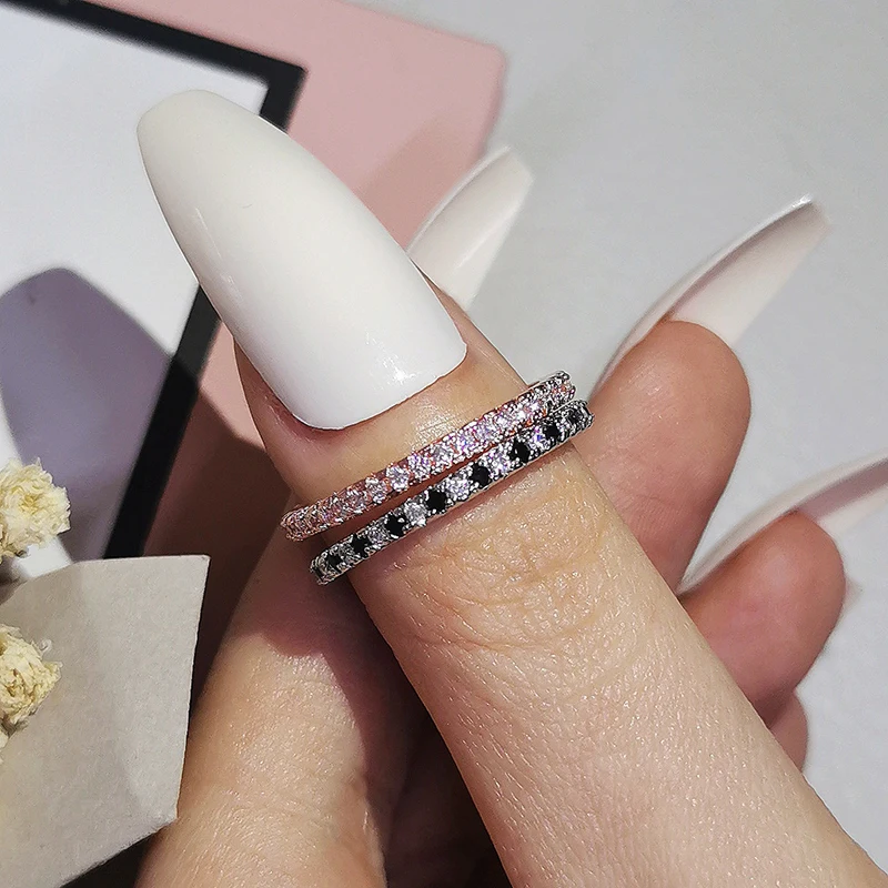 

2pcs Per Pack Fashion Green Black 925 Sterling Silver Wedding Band Eternity Ring for Women Party Gift Lots Bulk Jewelry R1090A