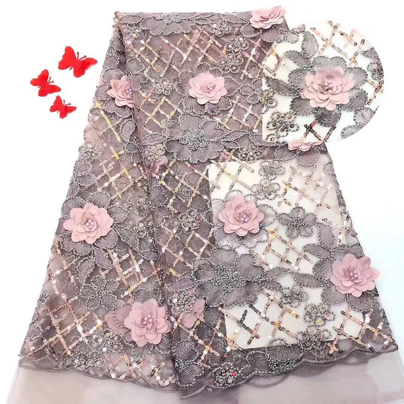 Новейшая французская кружевная ткань с 3d бисером и цветочной вышивкой