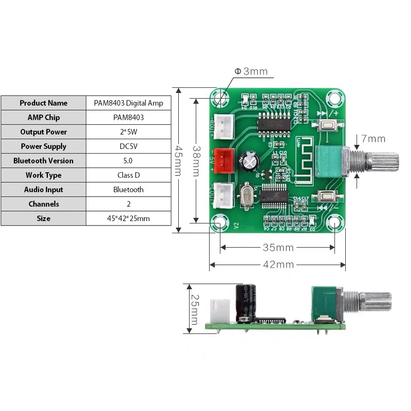 PAM8403 2*5 Вт Bluetooth 5 0 стерео мини цифровой усилитель двухканальный Класс D DC5V AMP |