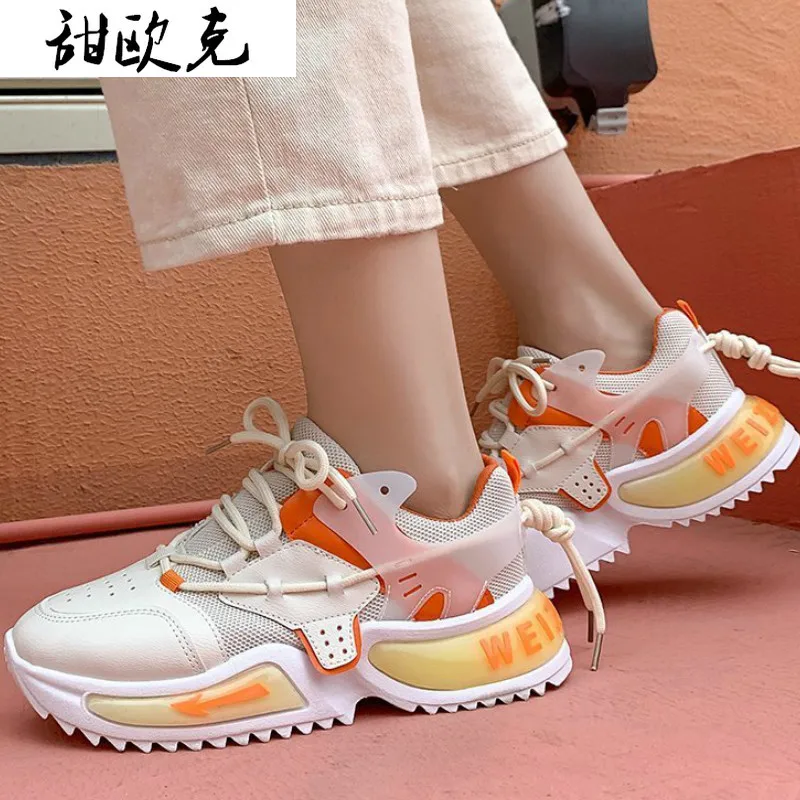 

Женские кроссовки на массивной подошве, удобные Прогулочные кроссовки из вулканизированной дышащей ткани, повседневная обувь, увеличивающ...