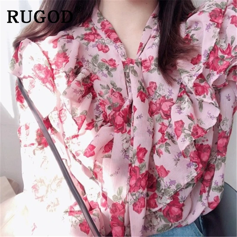 Женское офисное платье RUGOD элегантная шифоновая блузка с расклешенным рукавом и