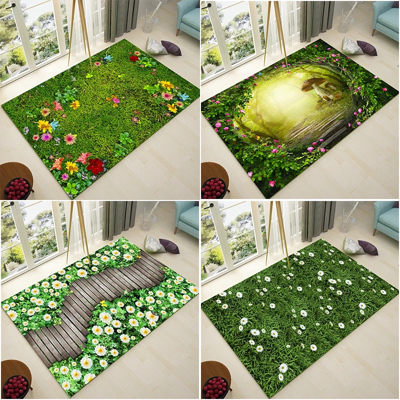 Nordic Green Pastoral Style 6mm 3D Carpet Living Room Flower Mats Sofa Coffee Table Cushion Balcony Bedroom Bedside Blanket | Дом и сад